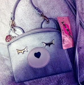 NWT Betsey Johnson silver bear crossbody